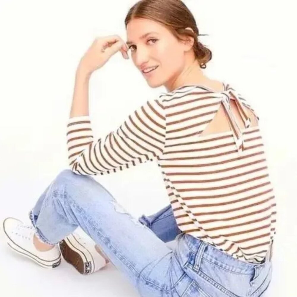 🍊⚪ J.Crew Mariner Cloth Open Tie-Back Top | Orange & White Stripe - Women's XXX